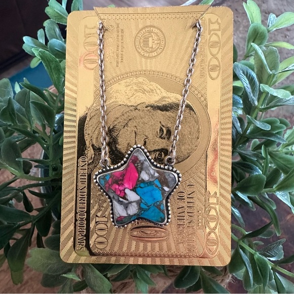 Sterling Silver 925 Cotton Candy Star Necklace Pink and Blue White 18”-20” - Picture 5 of 8